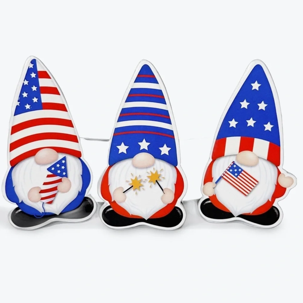 Handcrafted Patriotic Heart Beaded Garland & Gnome Shelf Decor 4 piece set